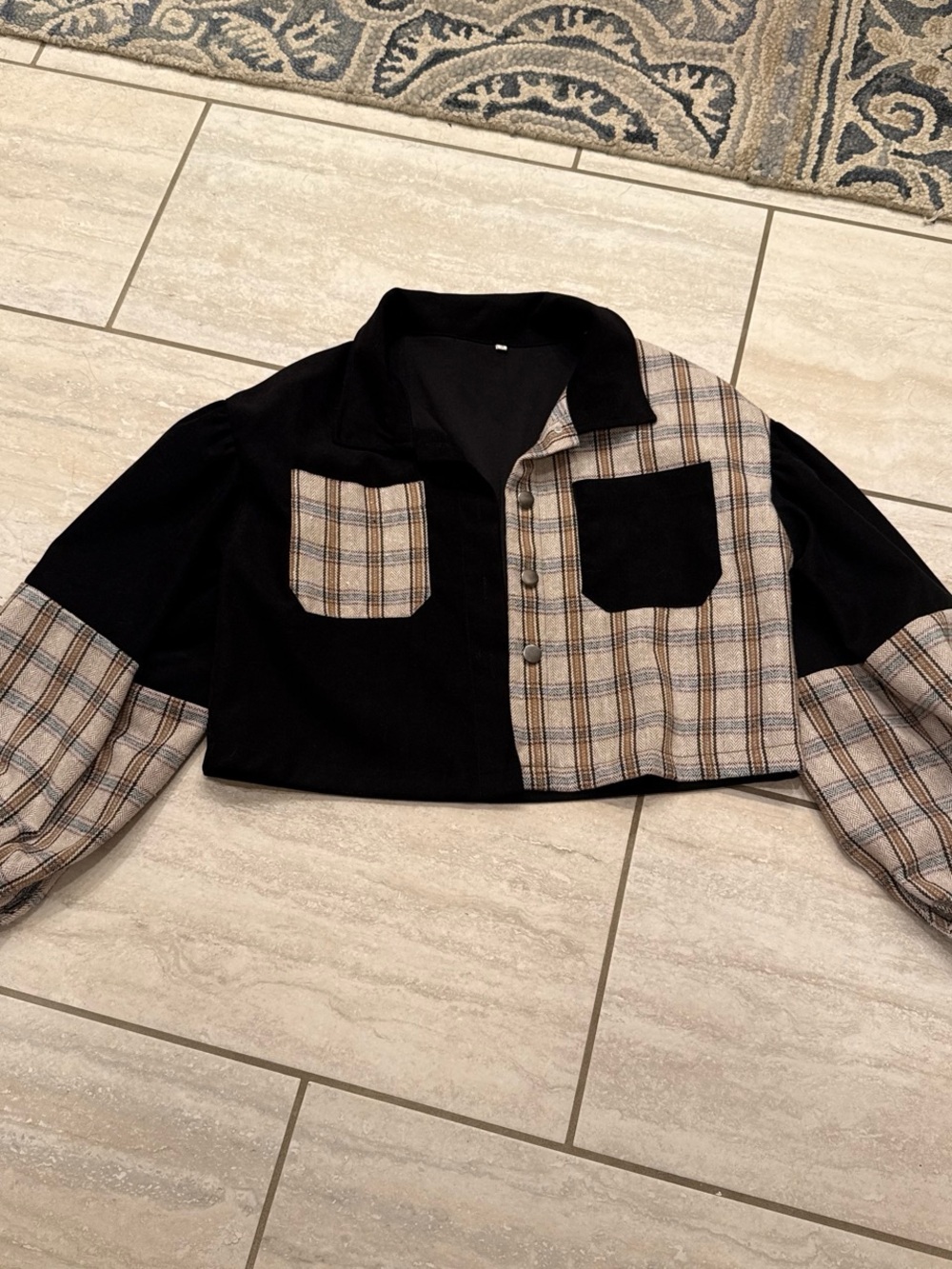 SHEIN Plaid Knit Jacket in Brown, Black & Cream